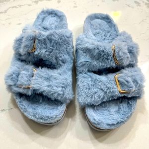 Soft and Fluffy Blue Birkenstock style shoe